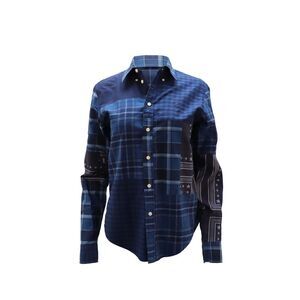 Pre Loved Ralph Lauren Vintage Patchwork Plaid LongSleeve Shirt Women blue |
